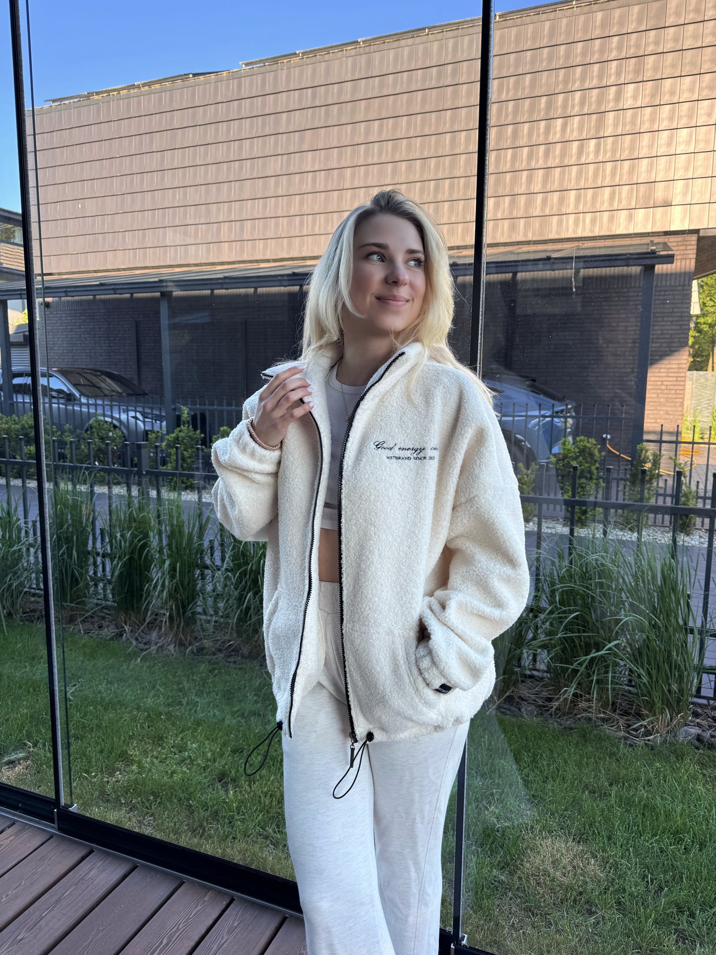 Teddy fleece zip jacket / creamy