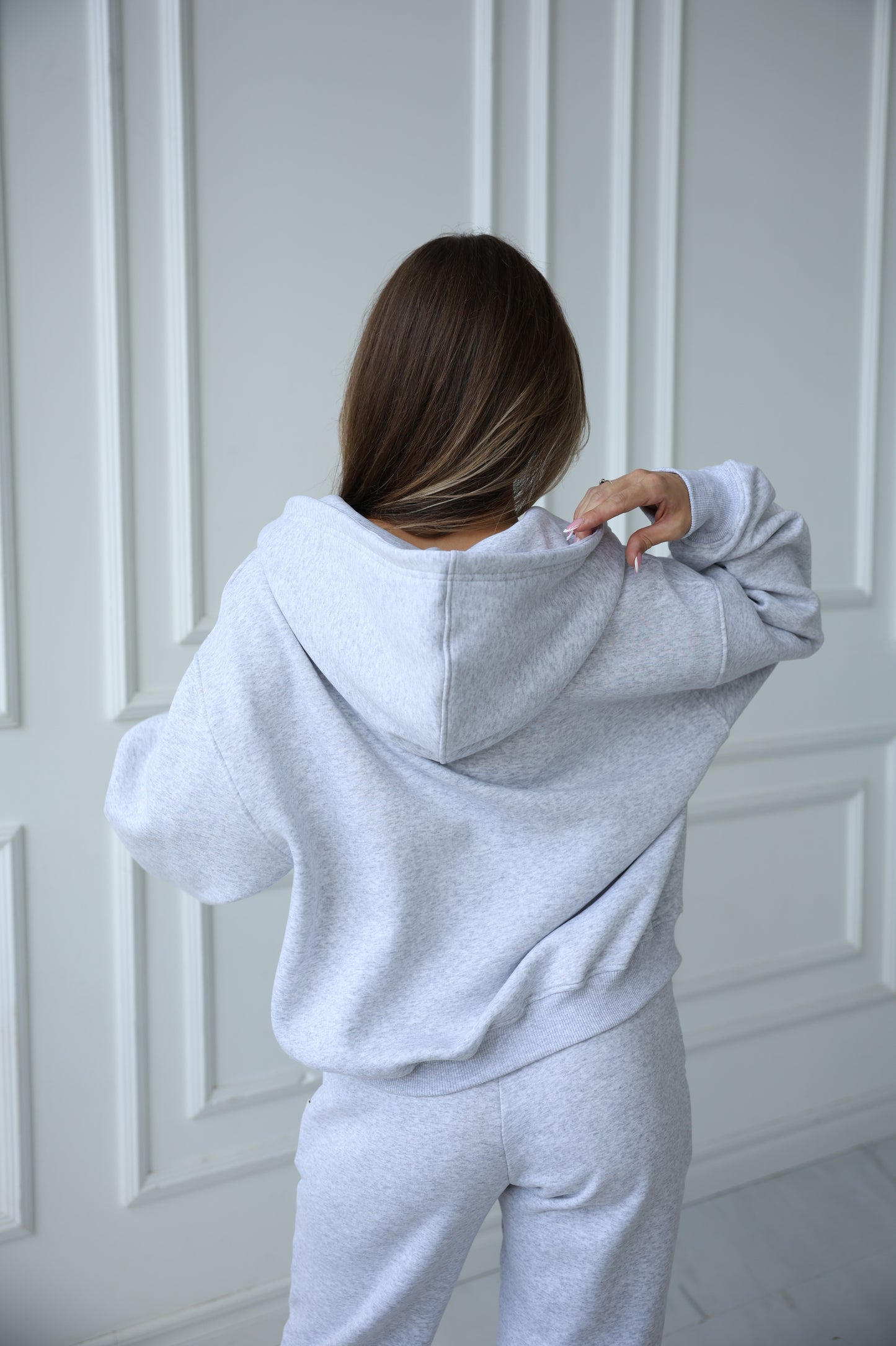 Hooded zip / white melange
