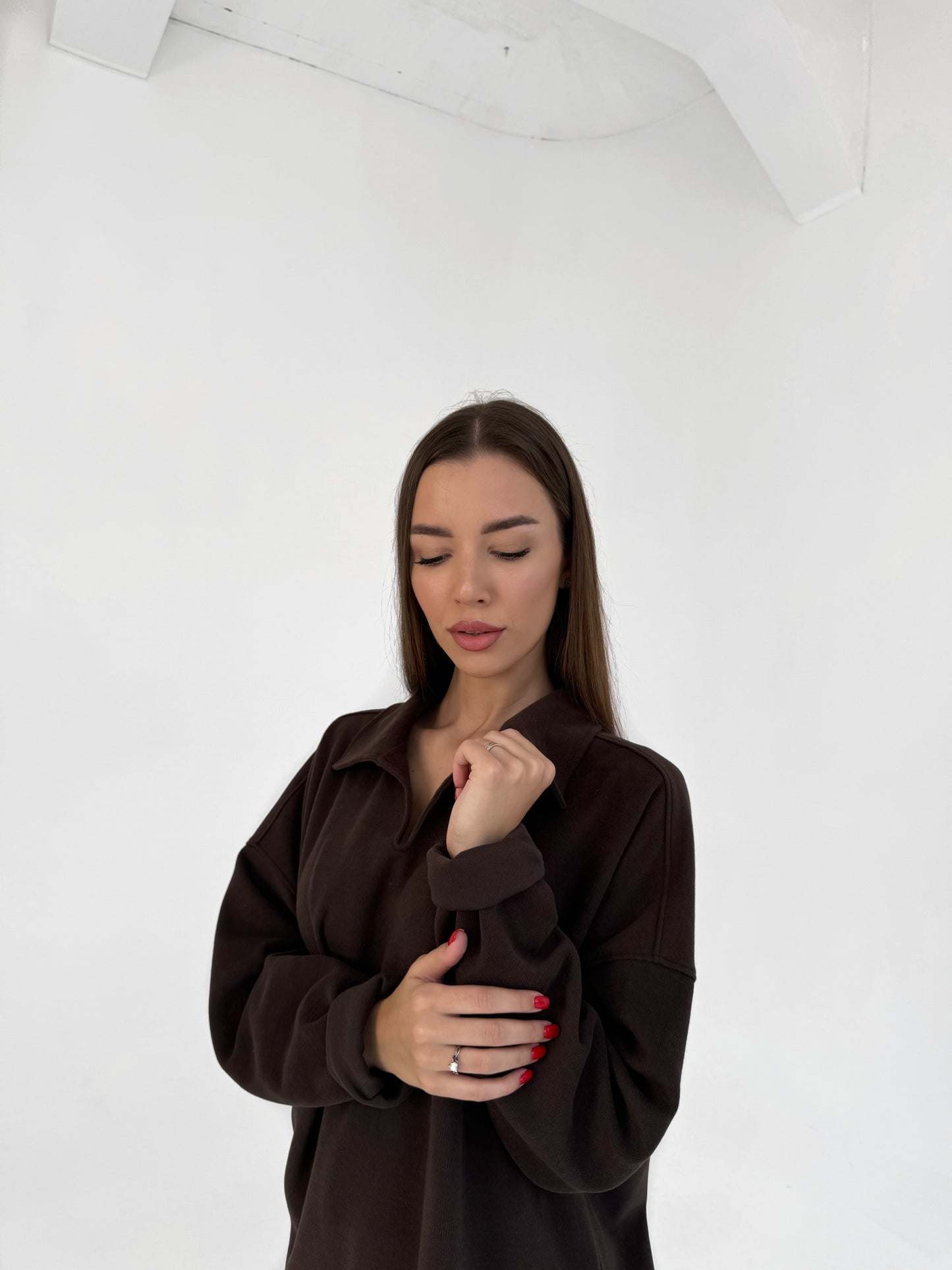 KNIT COLLAR SWEATSHIRT / CHOCO