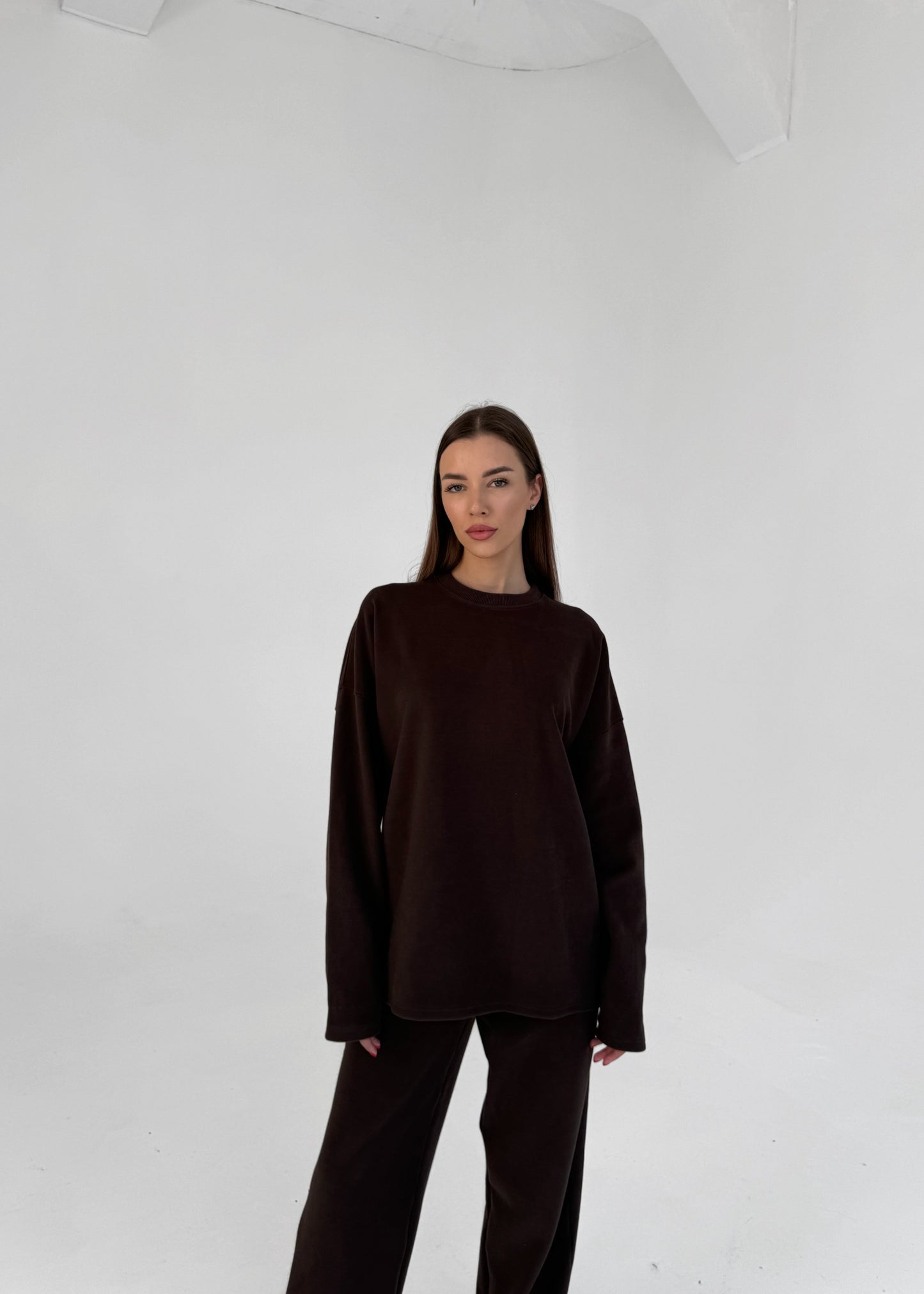 KNIT LONG SWEATSHIRT / CHOCO