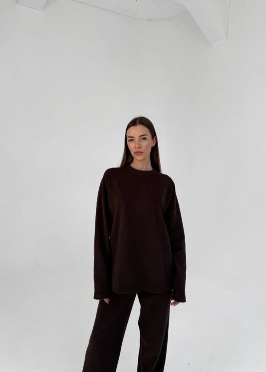 KNIT LONG SWEATSHIRT / CHOCO