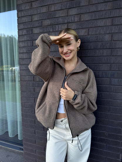 Teddy fleece zip jacket / taupe