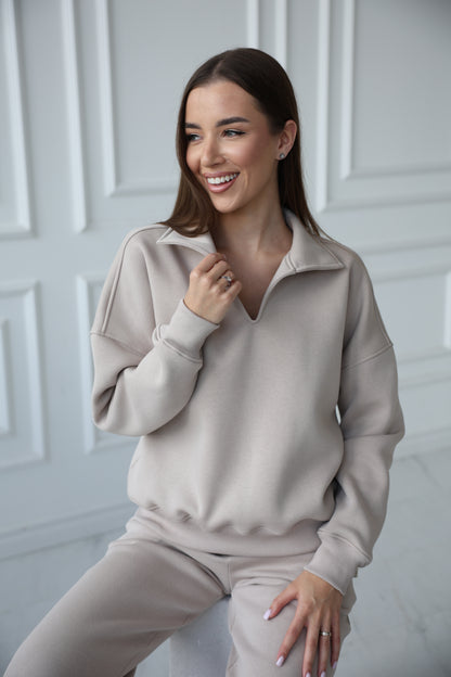Collar sweatshirt / greige