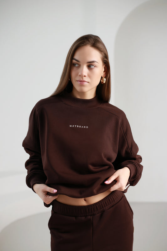 High neck sweatshirt / dark brown