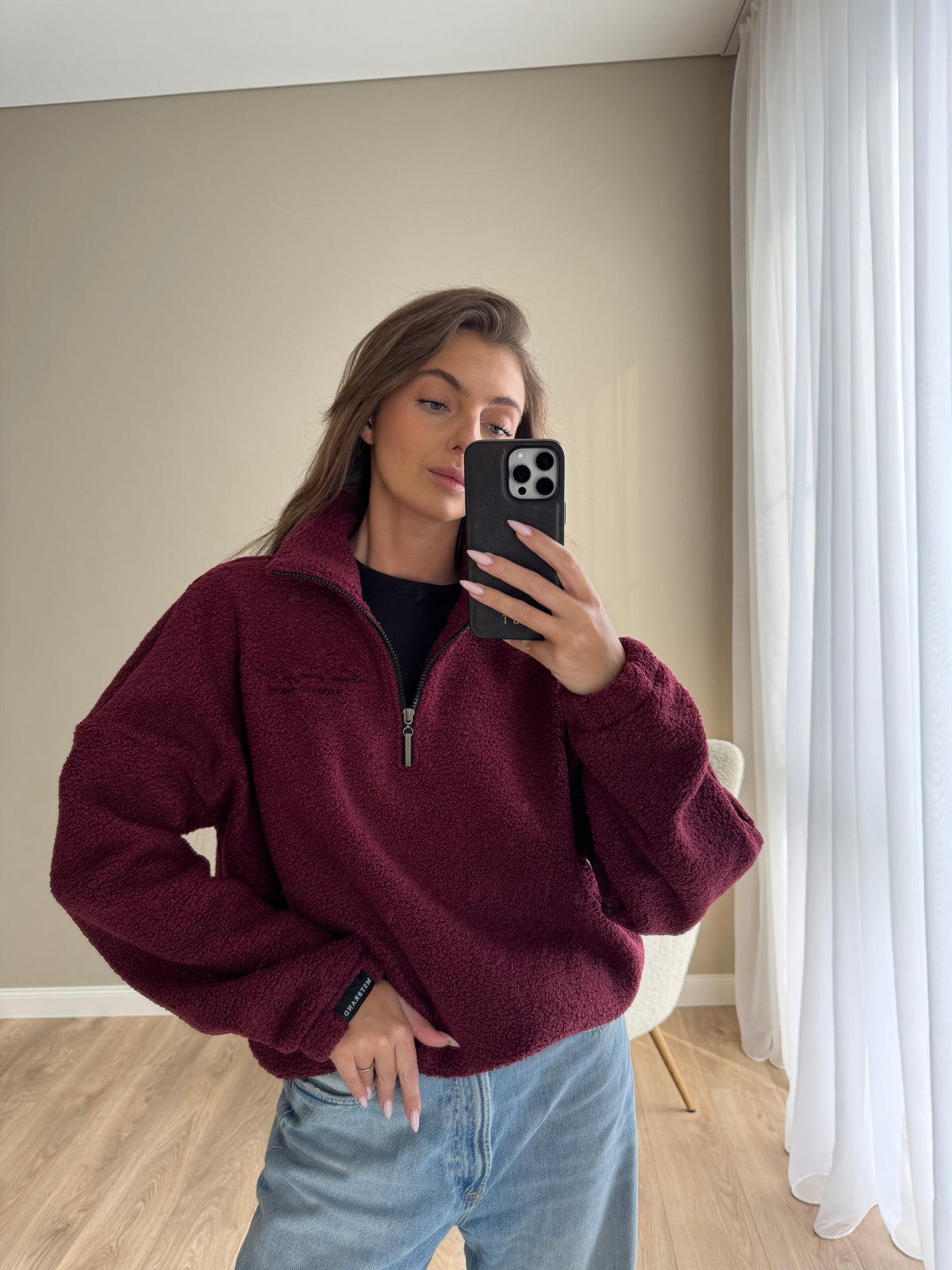 Teddy fleece sweatshirt / burgundy