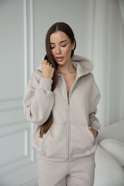 Hooded zip / greige