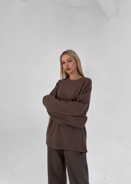 KNIT LONG SWEATSHIRT / CACAO