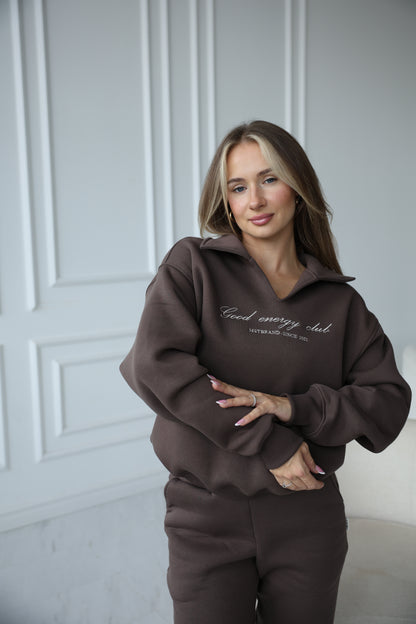 ,,Good energy club’’ collar sweat / taupe
