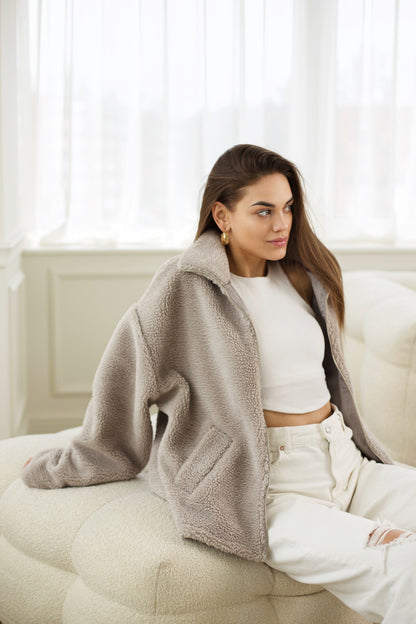 Teddy bomber jacket / grey cacao