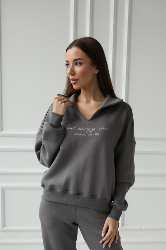 ,,Good energy club’’ collar sweat / grey