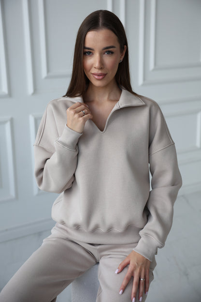 Collar sweatshirt / greige