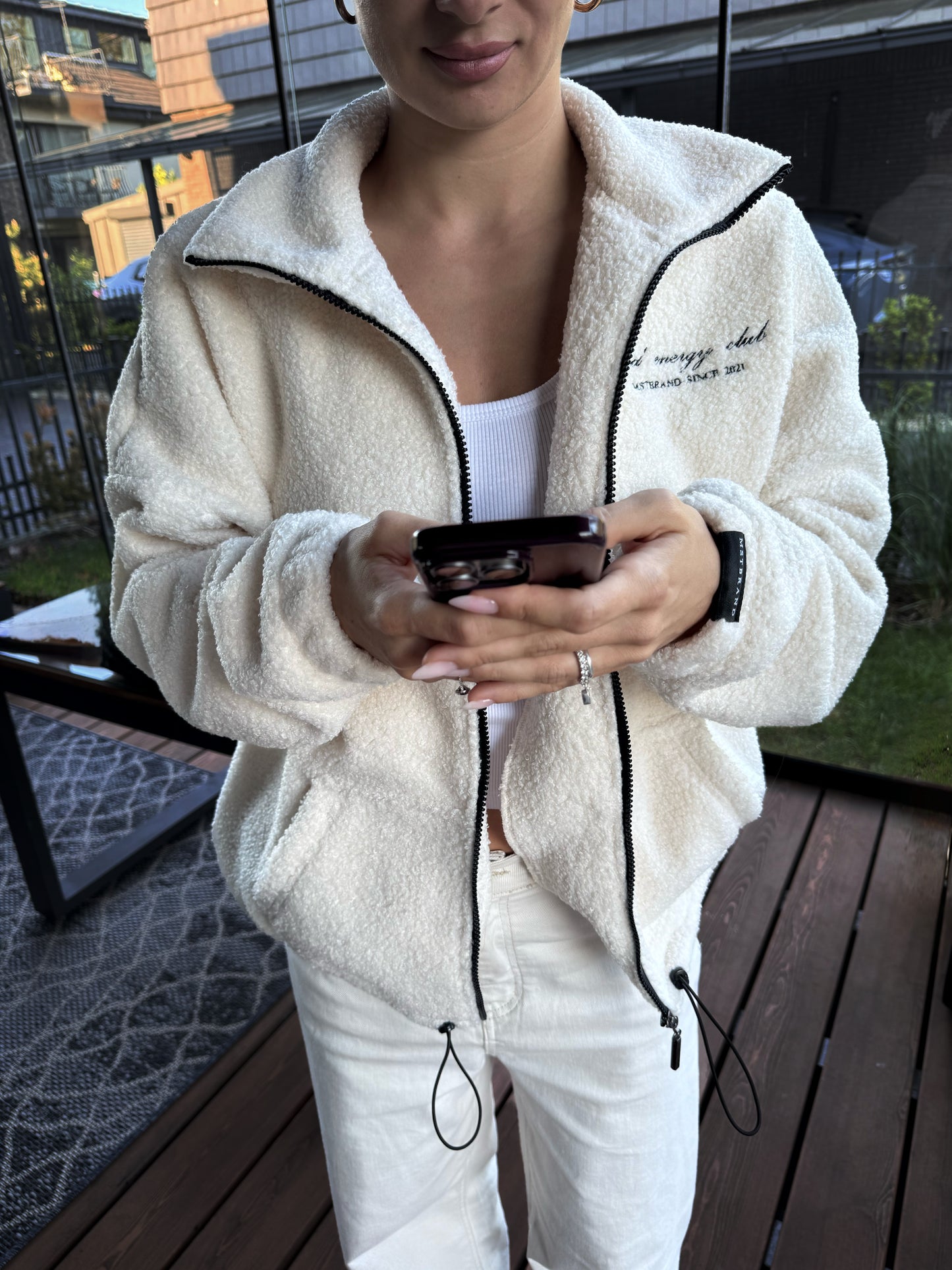 Teddy fleece zip jacket / creamy