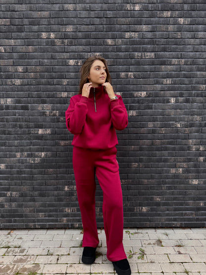 SWEATSHIRT WITH ZIP / BURGUNDY