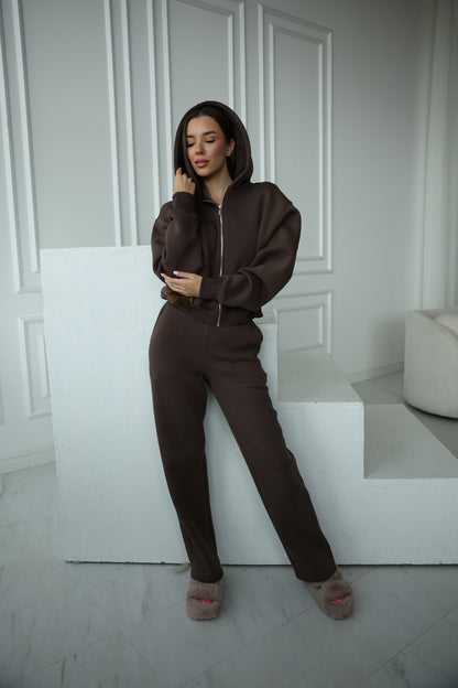 Short hoodie with zip II / taupe