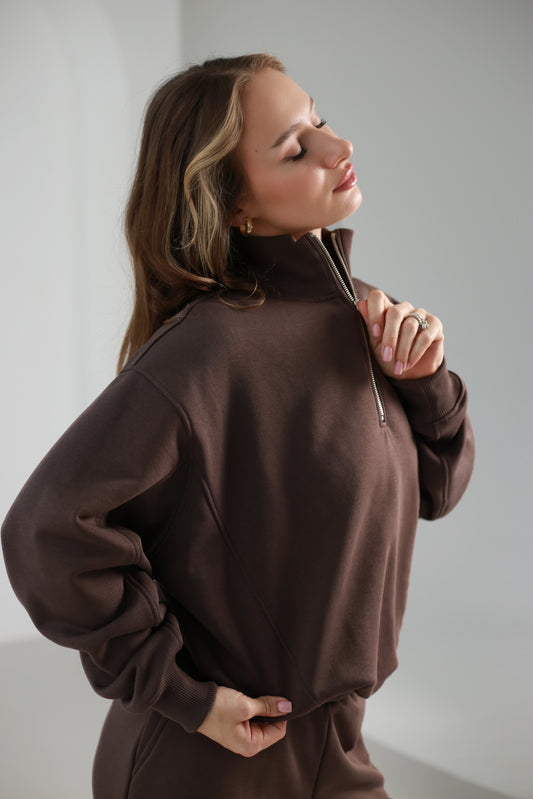Zip collar sweatshirt / taupe