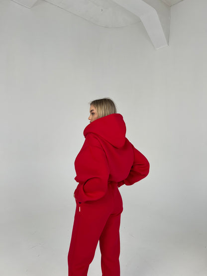 SHORT HOODIE with ZIP / RED