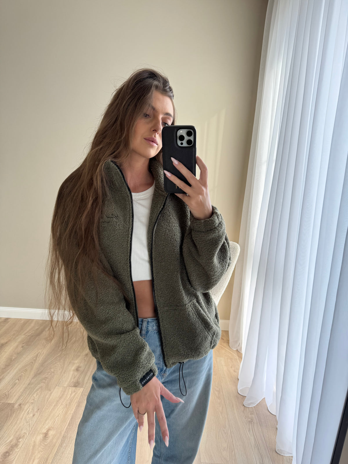 Teddy fleece zip jacket / olive