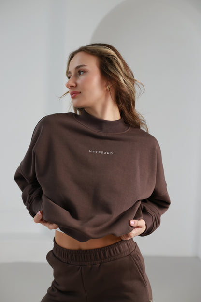 High neck sweatshirt / taupe