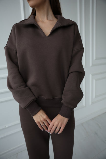 Collar sweatshirt / taupe