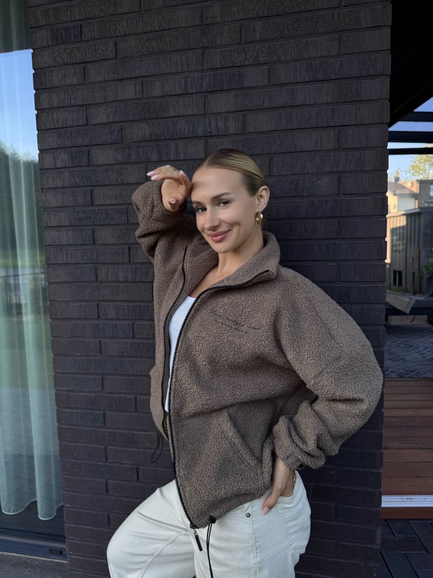 Teddy fleece zip jacket / taupe