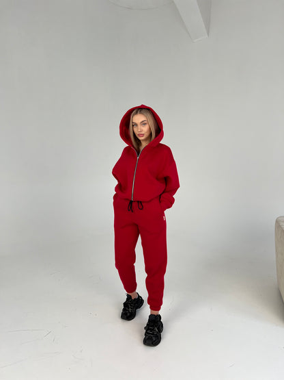 SHORT HOODIE with ZIP / RED