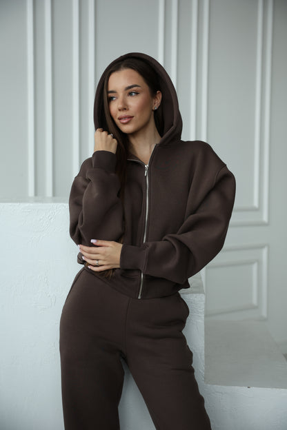 Short hoodie with zip II / taupe