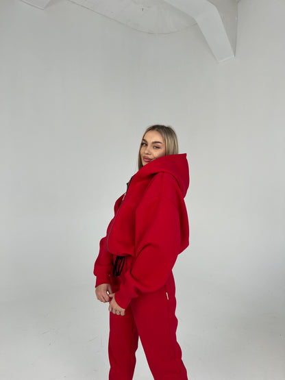 SHORT HOODIE with ZIP / RED