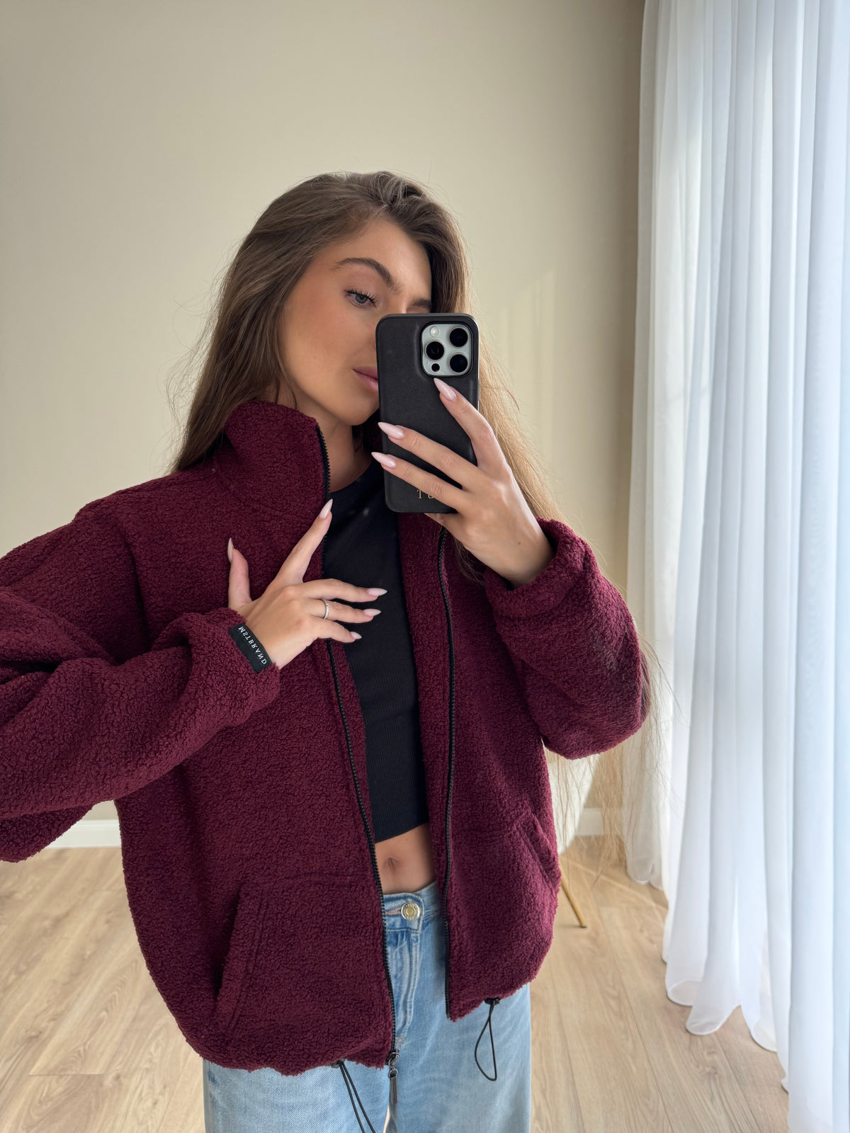 Teddy fleece zip jacket / burgundy