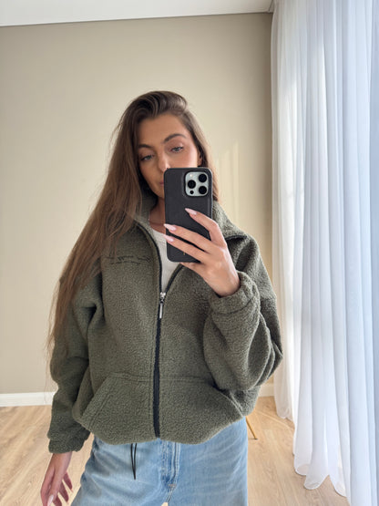 Teddy fleece zip jacket / olive