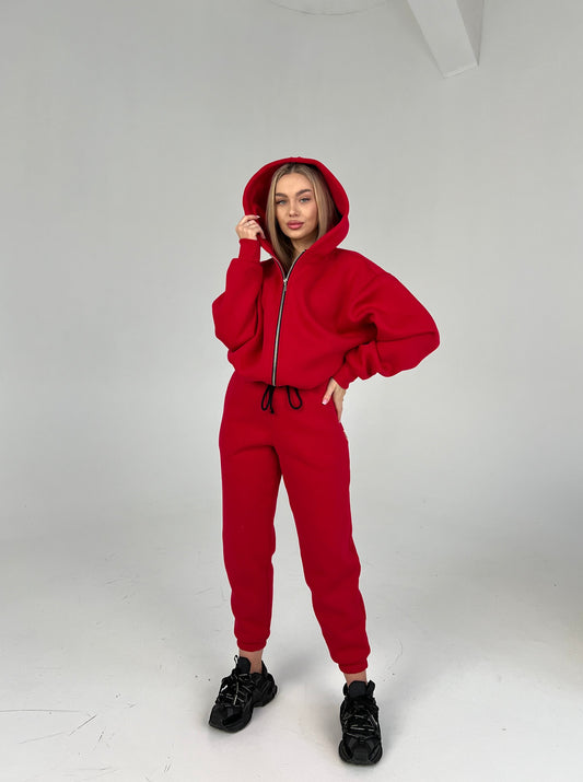 SHORT HOODIE with ZIP / RED