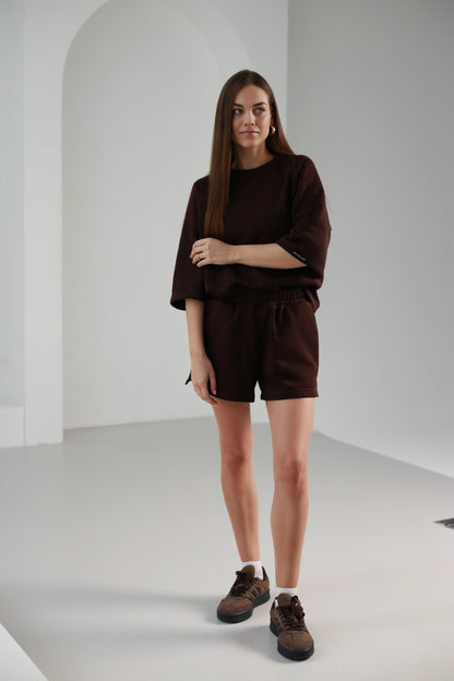 Shortsleeve sweatshirt / dark brown