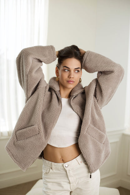 Teddy bomber jacket / grey cacao