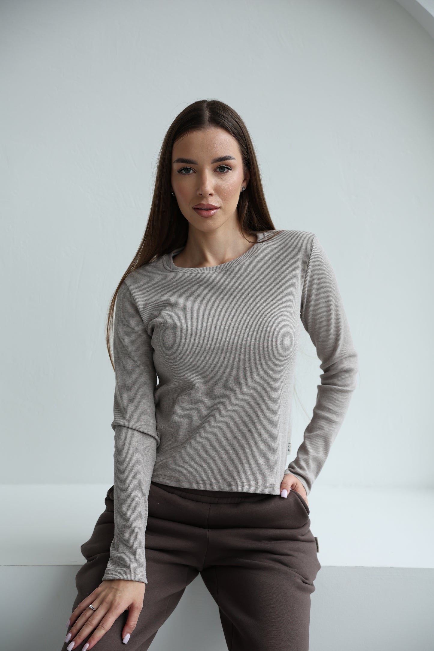 Ribbed longlseeve / taupe melange