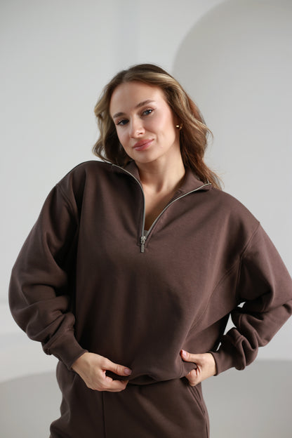 Zip collar sweatshirt / taupe