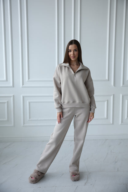 Sweatshirt with zip / greige