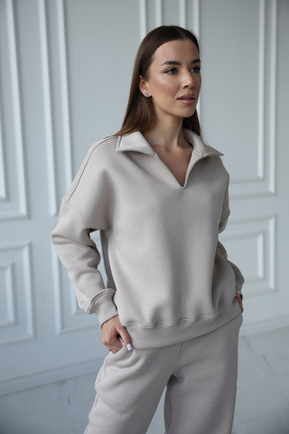 Collar sweatshirt / greige