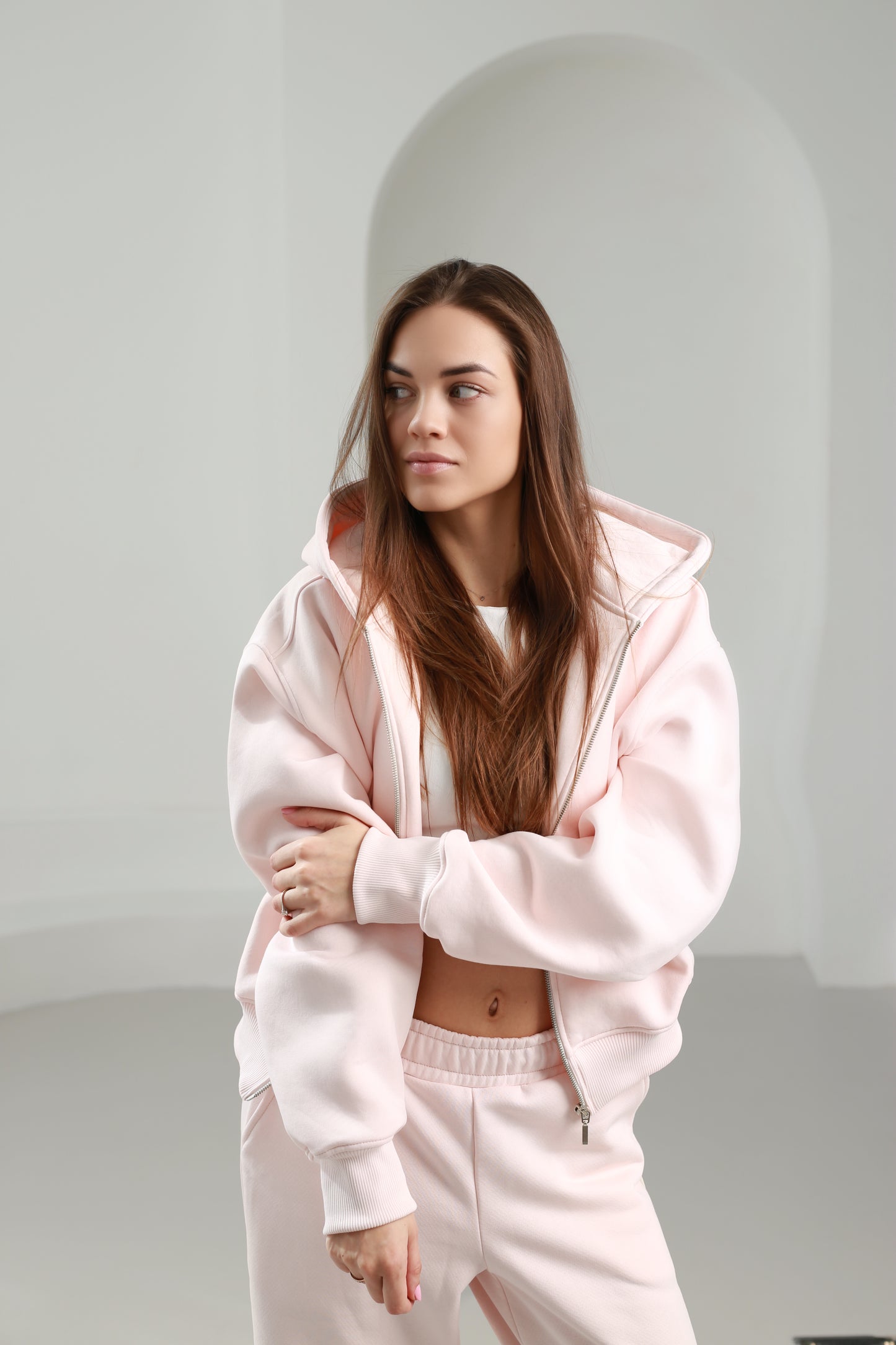 Limited short hoodie / cloud pink