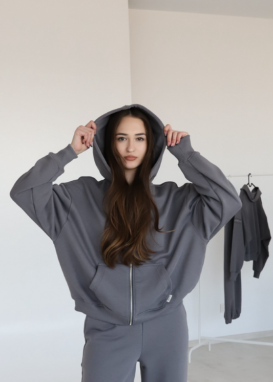 Hooded zip / grey