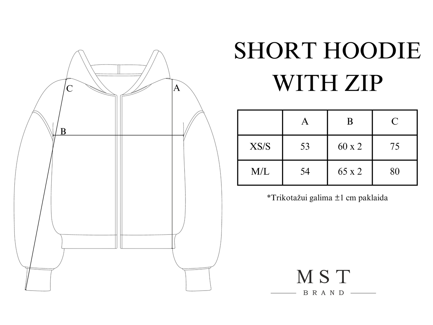 SHORT HOODIE with ZIP / BLACK