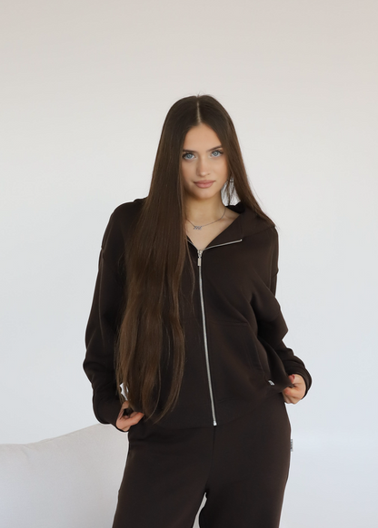 Hooded zip / choco