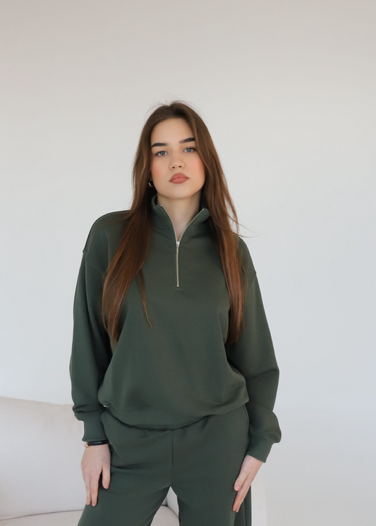 Sweat with zip / cold chaki
